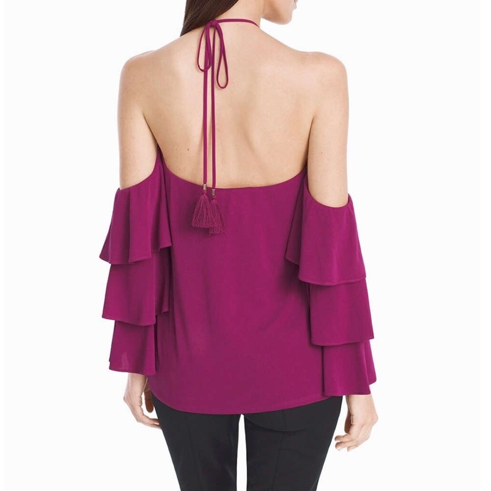 White House Black Market Off The-Shoulder 3/4 Sleeve Tiered Top Size 0 - Picture 5 of 11